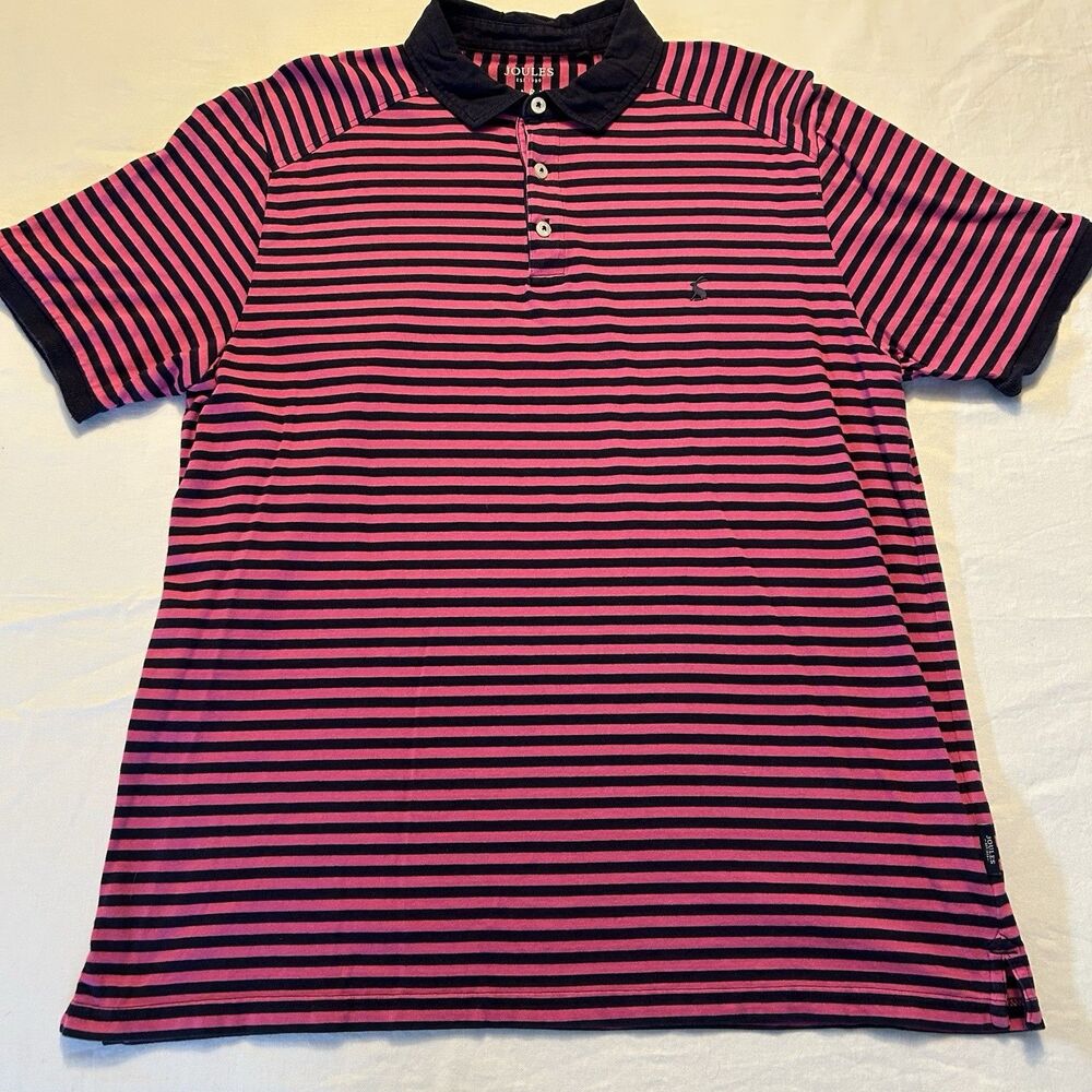 Joules | Pink Navy Striped Polo Shirt Cotton Modal Blend | Men’s Large